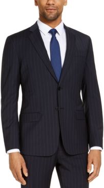 Armani Exchange Men's Modern-Fit Navy Blue Pinstripe Wool Suit Jacket, Created for Macy's