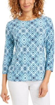 Printed 3/4-Sleeve Jacquard Top, Created for Macy's