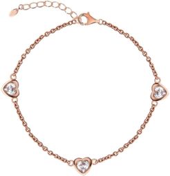 Bodifine Cubic Zirconia Hearts 10K Rose Gold-Tone Sterling Silver-Tone Anklet