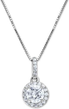 Macy's Star Signature Certified Round Diamond Halo 18" Pendant Necklace (3/4 ct. t.w.) in 14k White Gold