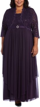 Plus Size Embellished Gown & Lace Jacket