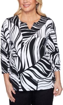 Missy Checkmate Tropical Leaves Top