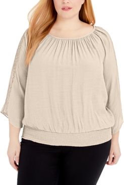 Plus Size Crochet-Sleeve Necklace Top, Created for Macy's