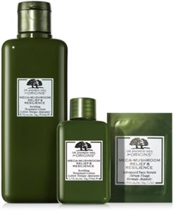 Dr. Andrew Weil For Origins Mega Mushroom Relief & Resilience Soothing Treatment Lotion Home and Away Set + Bonus Serum (A $67 Value!)