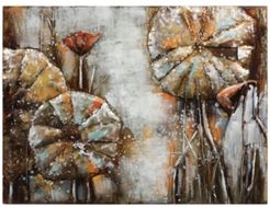 Water Lilly Pads 1 Mixed Media Iron Hand Painted Dimensional Wall Art, 36" x 48" x 2.4"