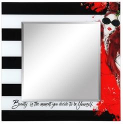 Fashion Square Beveled Wall Mirror on Free Floating Reverse Printed Tempered Art Glass, 36" x 36" x 0.4"