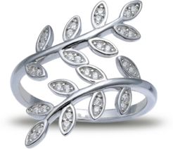 Cubic Zirconia Leaf Bypass Ring in Sterling Silver, Created for Macy's