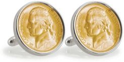 Gold-Layered Silver Jefferson Nickel Wartime Nickel Sterling Silver Coin Cuff Links