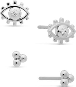 Silver-Tone 2-Pc. Set Cubic Zirconia Evil Eye Stud Earrings