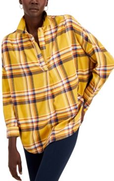 Rhodes Cotton Checked Popover Top