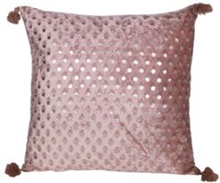 Flower Dots Square Cotton Velvet Pillow with Tassels, 18" x 18"