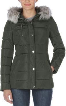 Faux-Fur Trim Hooded Puffer Coat