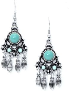 Simulated Turquoise Fine Silver Plated Chandelier Wire Earrings