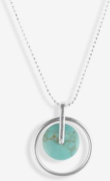 Silver-Tone Turquoise-Look Stone Orbital Pendant Necklace, 17" + 2" extender