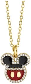 Gold-Tone Mickey Mouse Crystal Pendant Necklace in Fine Silver Plate