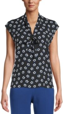 Floral-Print Tie-Neck Top, Created For Macy's