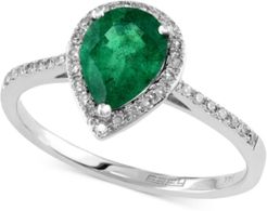 Brasilica by Effy Emerald (9/10 ct. t.w.) and Diamond (1/6 ct. t.w.) Pear-Shaped Ring in 14k White Gold, Created for Macy's