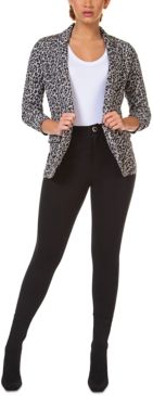 Petite Black Tape Ruched-Sleeve Open Blazer,