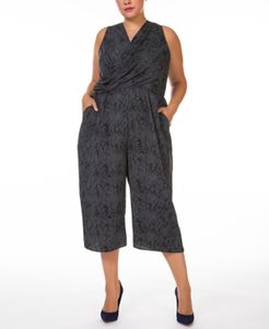 Plus Size Printed Textured Cropped Wrap Jumpsuit