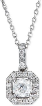 Diamond Halo Pendant Necklace (3/8 ct. t.w.) in 14k White Gold, 16" + 2" extender