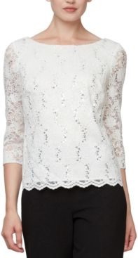 Sequinned Lace Cowl-Back Top