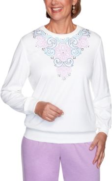 Petite Long Weekend Embroidered-Yoke Pullover