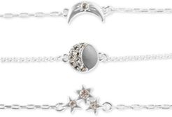 Silver-Tone 3-Pc. Set Pave Moon & Stars Link Bracelets