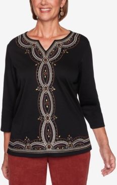 Missy Catwalk Embroidered Center Knit Top
