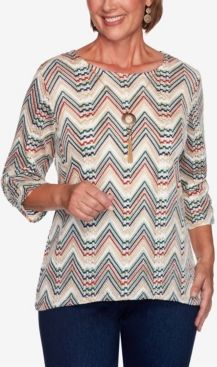 Missy Hunter Mountain Chevron Textured Top with Necklace