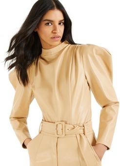 Culpos X Inc Faux-Leather Exaggerated-Sleeve Bodysuit, Created for Macy's