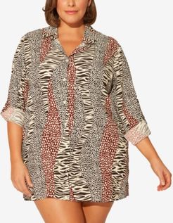 Plus Size Printed Shirt Cover-Up Women's Swimsuit