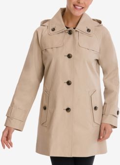 Petite Single-Breasted Hooded Raincoat