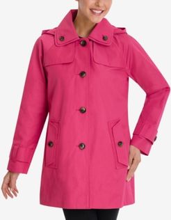 Petite Single-Breasted Hooded Raincoat