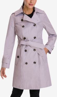 Petite Double-Breasted Hooded Trench Coat