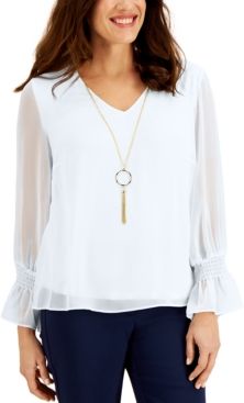 Smocked-Sleeve Necklace Top, Created for Macy's