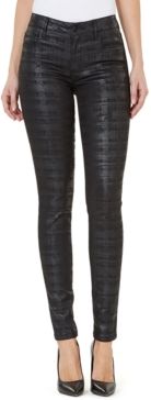 Mid-Rise Coated Check-Print Skinny Jeans