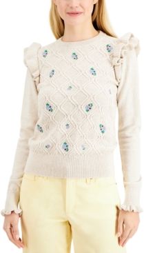 Ruffled-Trim Floral Sweater, Created for Macy's