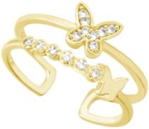 Cubic Zirconia Double Row Butterfly Toe Ring in Gold Plate