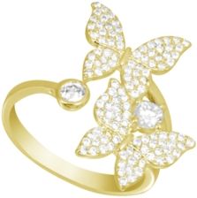 Cubic Zirconia Butterfly Bypass Ring in Gold Plate