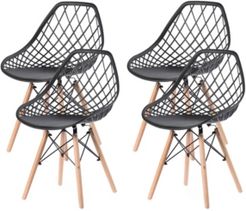 Mid-Century Modern Style Plastic Dsw Shell Dining Chair with Lattice Back and Wooden Dowel Eiffel Legs, Set of 4