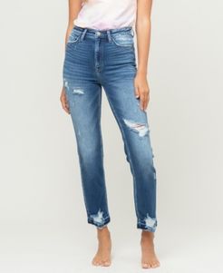 High Rise Distressed Straight Jeans