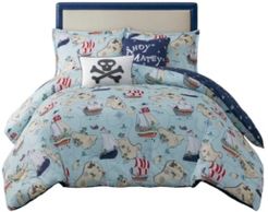 Kids Pirate Adventure Twin Cotton Reversible Comforter, Set of 4 Bedding