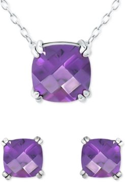 2-Pc. Set Cubic Zirconia Cushion-Cut Pendant Necklace & Matching Stud Earrings in Sterling Silver, Created for Macy's