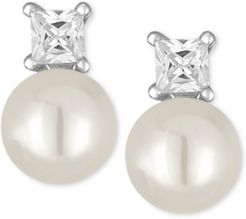Silver-Tone Imitation Pearl and Crystal Stud Earrings