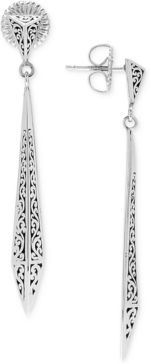 Filigree Dimensional Linear Drop Earrings in Sterling Silver