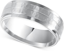 Hammered and Brush Finish Wedding Band in 14k White Gold