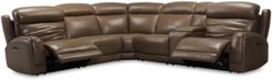 Closeout! Winterton 127" 6-Pc. Leather Sectional Sofa With 2 Power Recliners, Power Headrests, Lumbar, Console & Usb Power Outlet