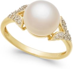 Cultured Freshwater Pearl (9mm) & Diamond Accent Ring in 14k Gold