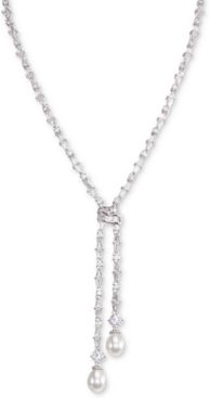 Silver-Tone Cubic Zirconia & Imitation Pearl 17-1/2" Lariat Necklace