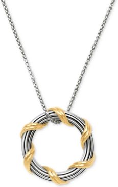 Two-Tone Circle 20" Pendant Necklace in Sterling Silver & 18k Gold-Plate